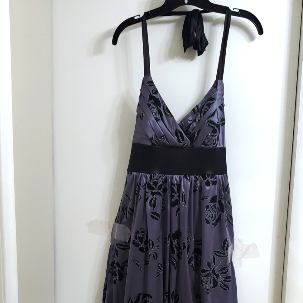 Charcoal Gray, Black and Silver Glitter Halter Mini Dress